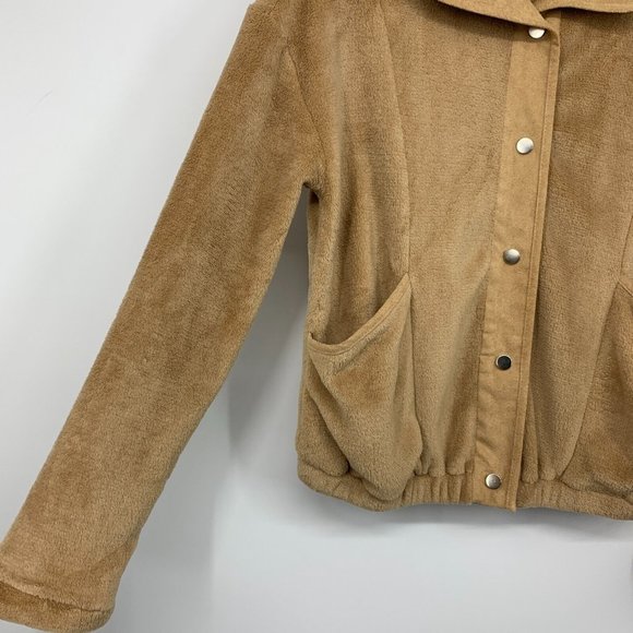 Andree by Unit Jacket Fleece Brown Tan Button Snap Pockets - Picture 4 of 6